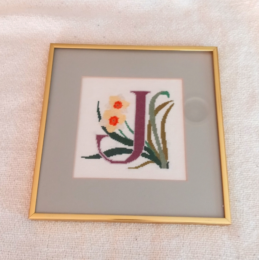 Floral Cross Stitch Letter J CottageCore